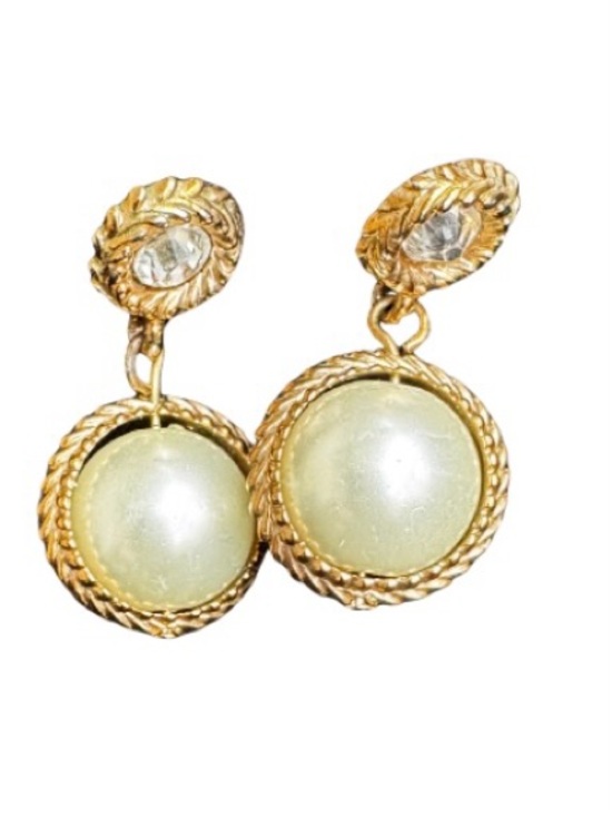 Jewelry - Faux Pearl Globe Gold Tone Earrings